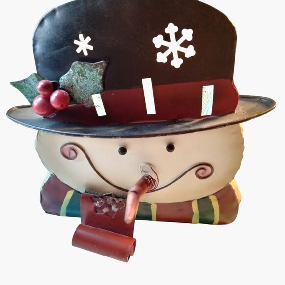 Snowman Christmas Metal Basket Handle Holiday Decor - Picture 2 of 11